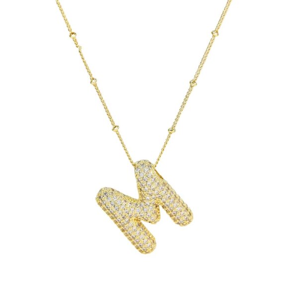 Gold Filled CZ Initial Bubble Necklace - Picture 7 of 11